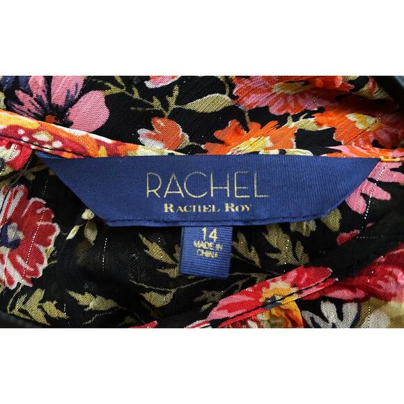 Rachel Roy Women's Issa Chiffon Black Floral Print Tiered Ruffle Maxi Dress 14 - Picture 11 of 13